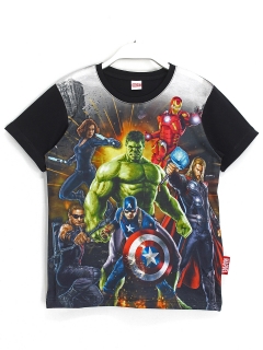 Hulk Captain America IronMan Thor 3D Dijital Baskılı Erkek Çocuk T-Shirt Siyah
