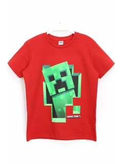 Minecraft Creeper 3D Baskılı, Kırmızı Renk T-shirt.