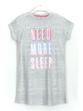 Duble Kol Need More Sleep Slogan Baskı Kız Çocuk Gri Renk Gecelik
