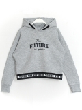 Kız Çocuk Kapüşonlu 3 İp Crop Top Gri