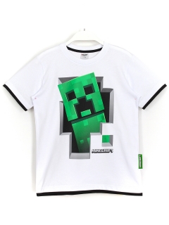 Erkek Çocuk Minecraft Creeper 3D Baskılı T-Shirt. Beyaz Renk.