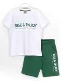 Rise Enjoy Slogan Baskılı Erkek Çocuk Yazlık 2'li Takım 8-15 Yaş Beyaz Yeşil