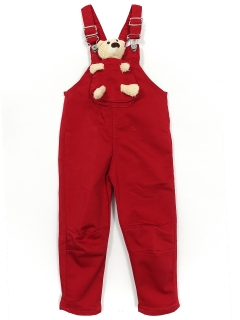 Ayıcık Aksesuarlı Unisex Bebek Çocuk Salopet Kırmızı