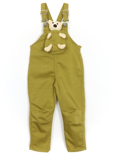 Ayıcık Aksesuarlı Kısa Paça Unisex Bebek Çocuk Salopet Zeytin Yeşili