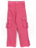 Kargo Cep Detaylı Yırtmaçlı Bol Paça Kız Çocuk Denim Kot Pantolon Pembe