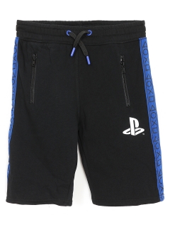 Fermuarlı Cep ve Yan Şerit Detaylı Playstation Baskılı Erkek Çocuk Şort Siyah