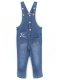 Kedi Desen Aplikeli Unisex Bebek & Çocuk Denim Salopet Mavi