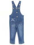 Kedi Desen Aplikeli Unisex Bebek & Çocuk Denim Salopet Mavi