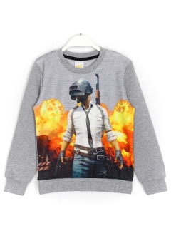 Erkek Çocuk Pubg Oyun Baskılı Sweatshirt Gri Renk