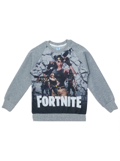 Fortnite Oyun Görseli Baskılı Mevsimlik Uzun Kollu Erkek Çocuk Sweatshirt Gri