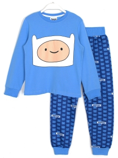 Adventure Time Finn Baskılı Uzun Kollu Mevsimlik Erkek Çocuk Pijama Takımı Mavi