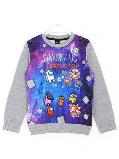 Erkek Çocuk Among Us Baskılı Mevsimlik Sweatshirt Gri