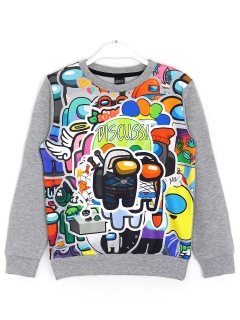 Among Us Dijital Baskı Mevsimlik Erkek Çocuk Sweatshirt Gri